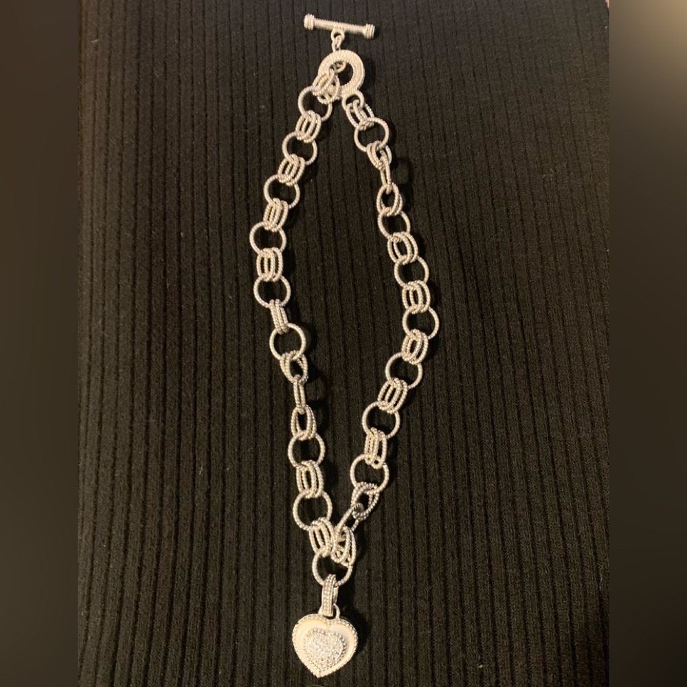 Judith Ripka Heart Pendant Rolo Chain Necklace